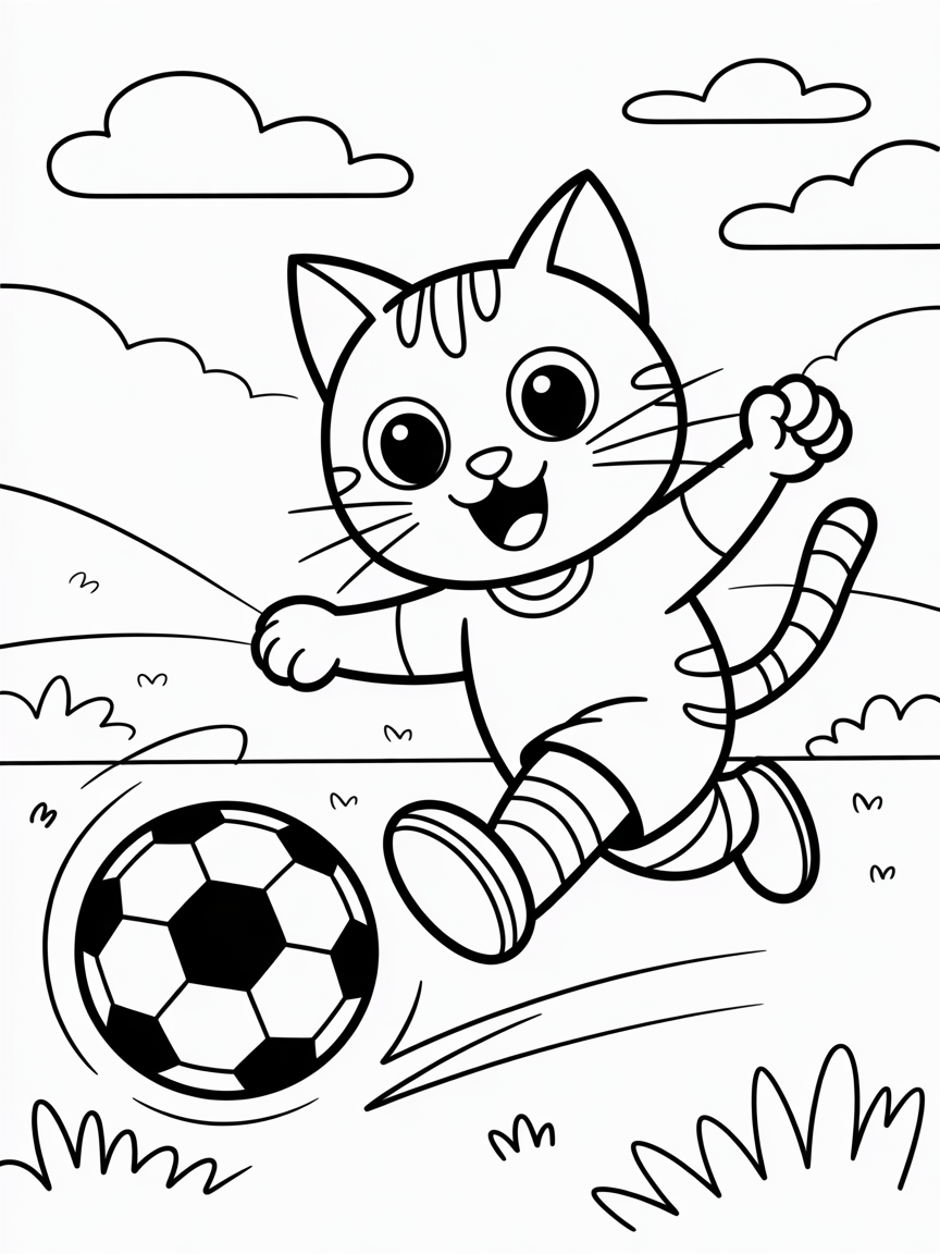 Soccer cat - Free Coloring Page