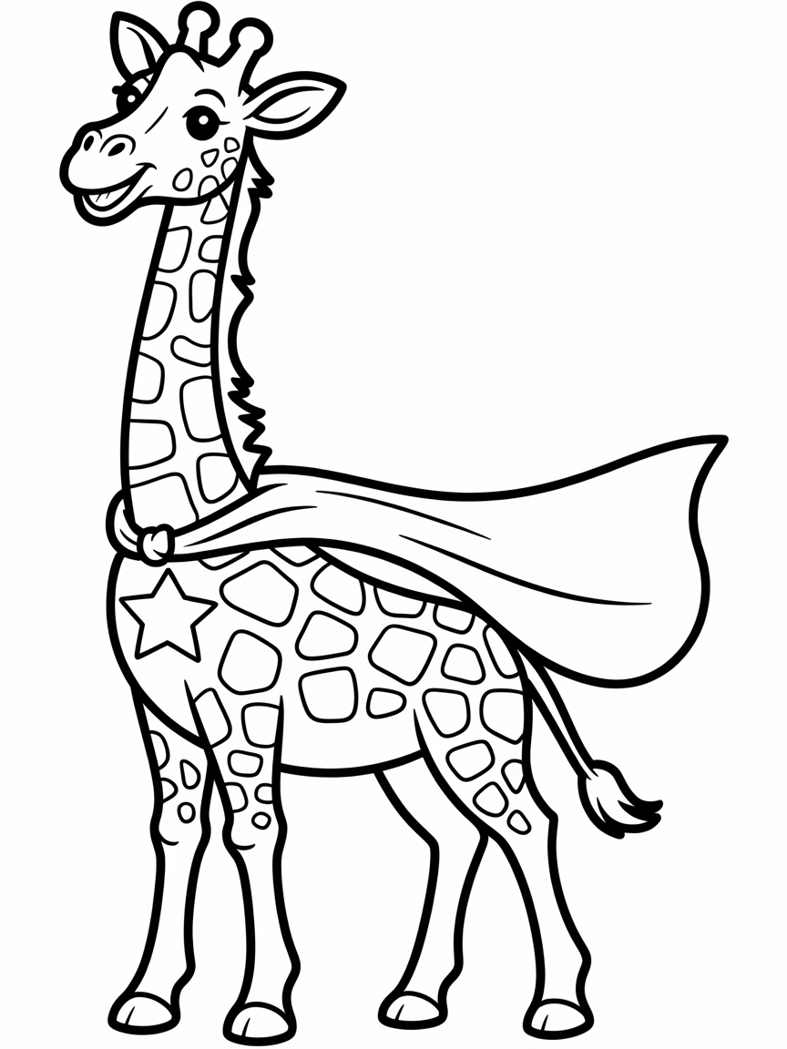 Giraffe wearing a superhero cape - Free Coloring Page