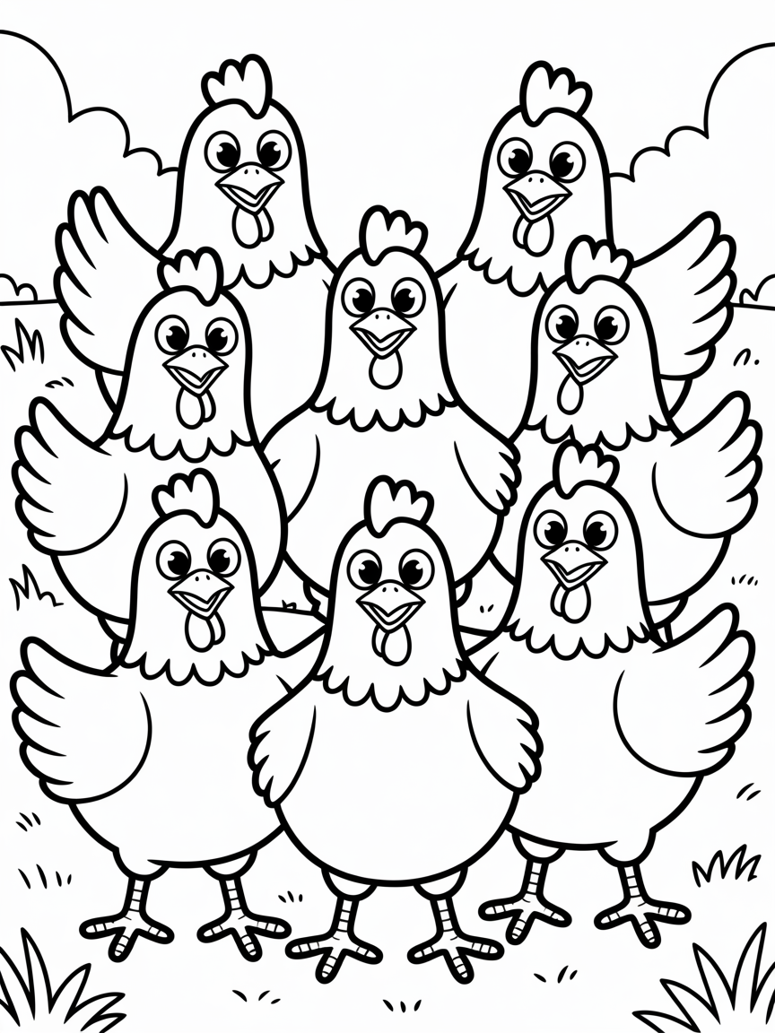 chickens - Free Coloring Page