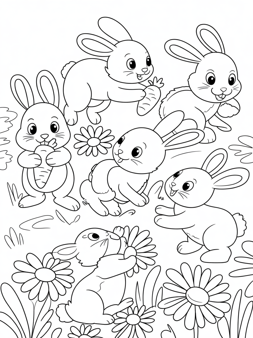 rabbits - Free Coloring Page