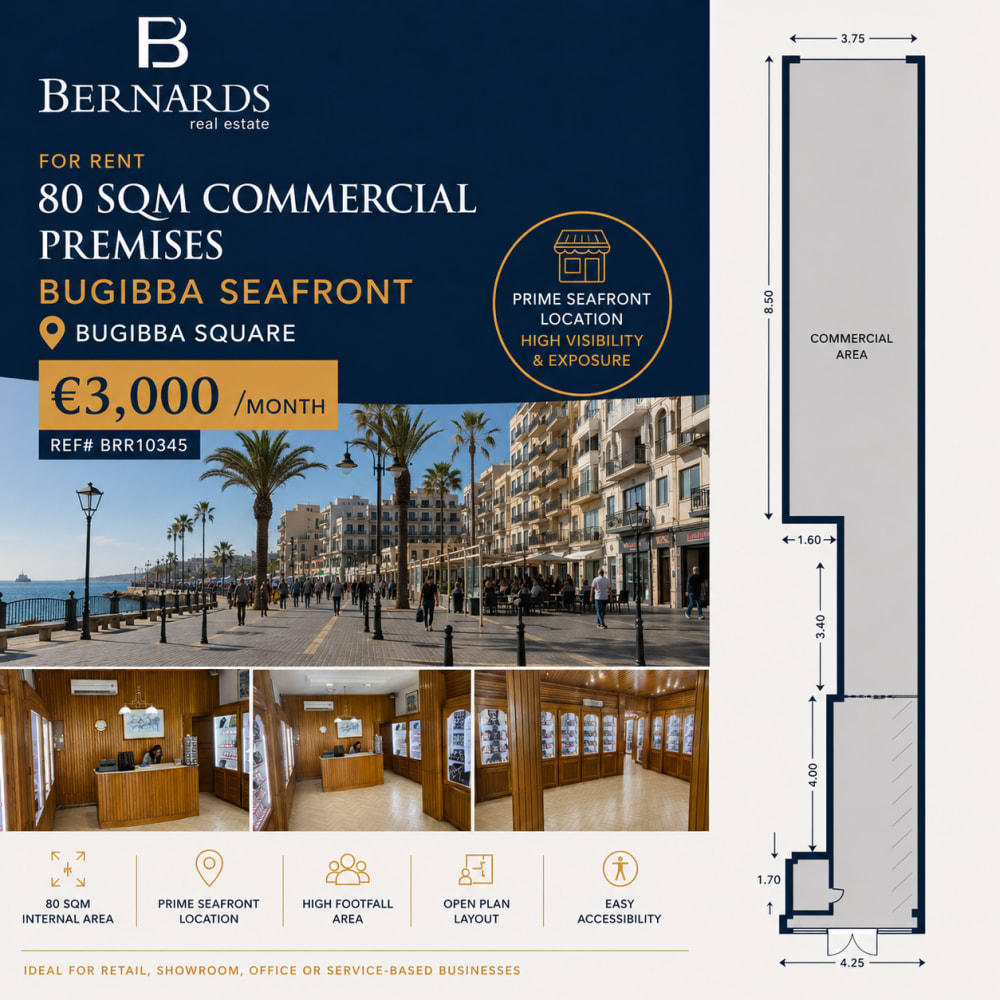 Prime Commercial Opportunity in Bugibba Seafront – 80 sqm Shop in Bugibba — St Paul's Bay, Malta