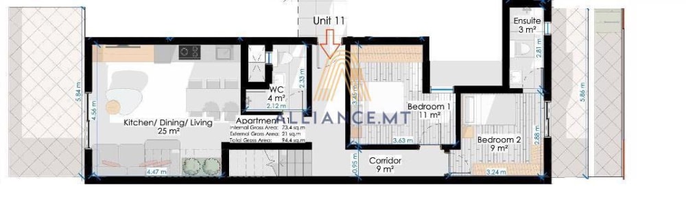 2 Bedroom Penthouse for Sale in Zabbar — Zabbar, Malta