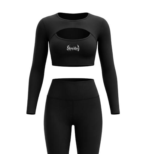 Shredded Long-Sleeve Set — Black