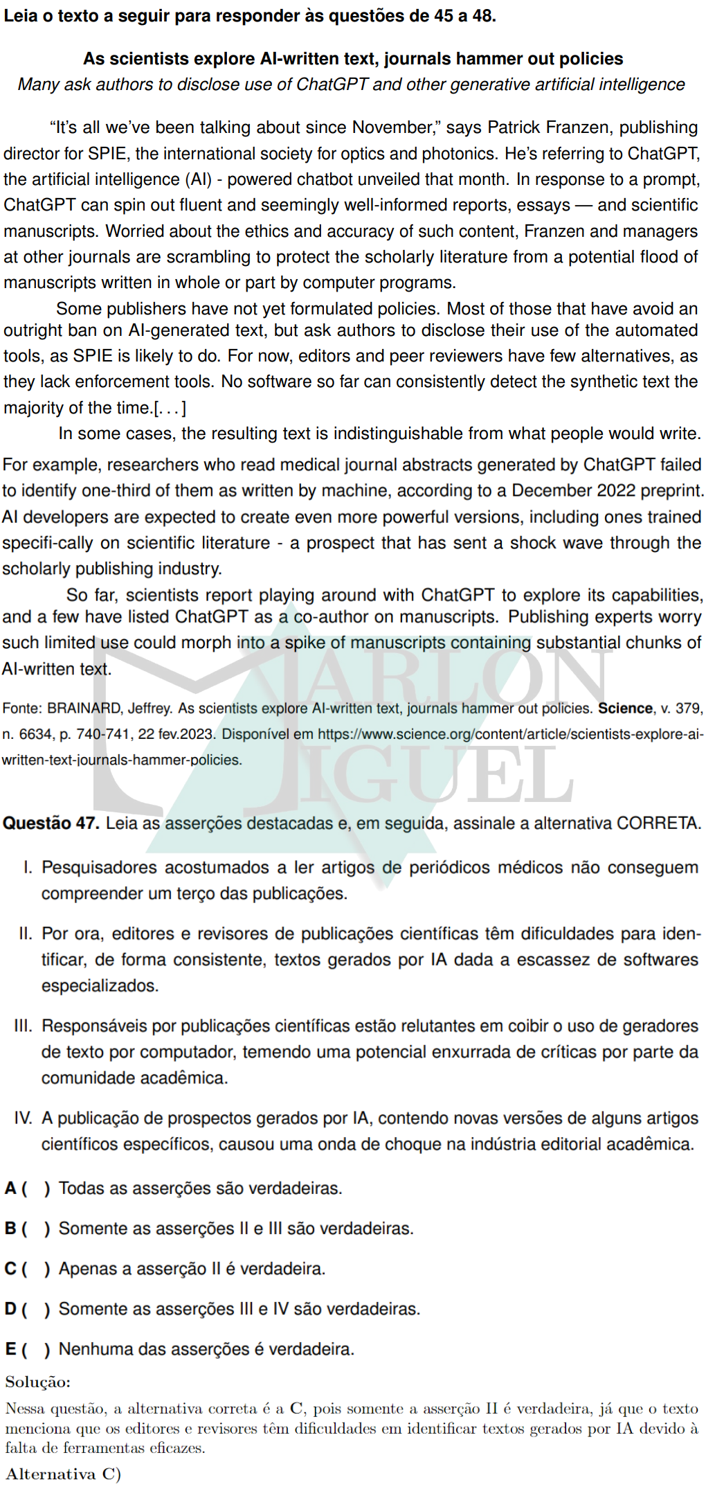 Solução da Questão 47