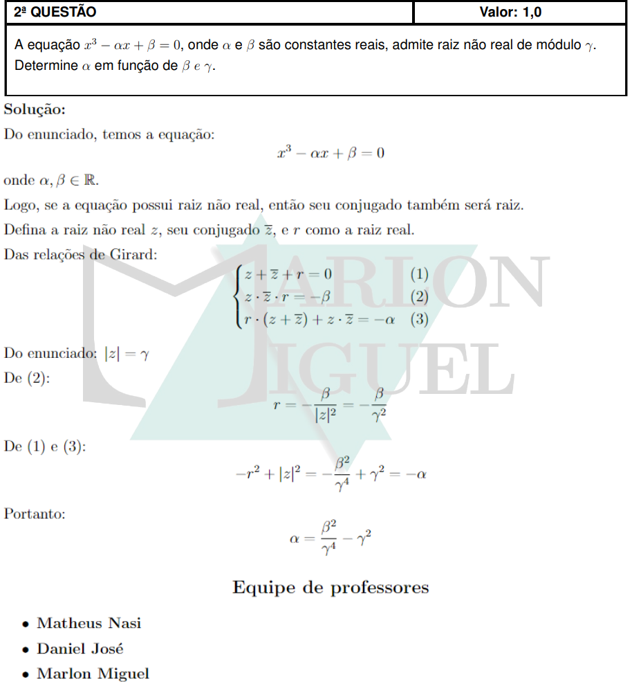 Solução da Questão 2 Discursiva Matemática