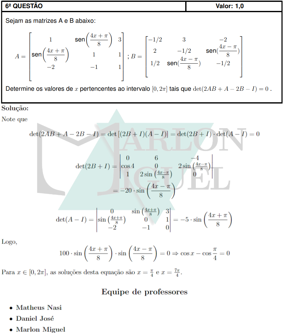 Solução da Questão 6 Discursiva Matemática