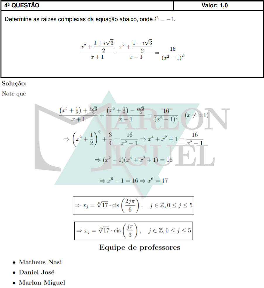 Solução da Questão 4 Discursiva Matemática