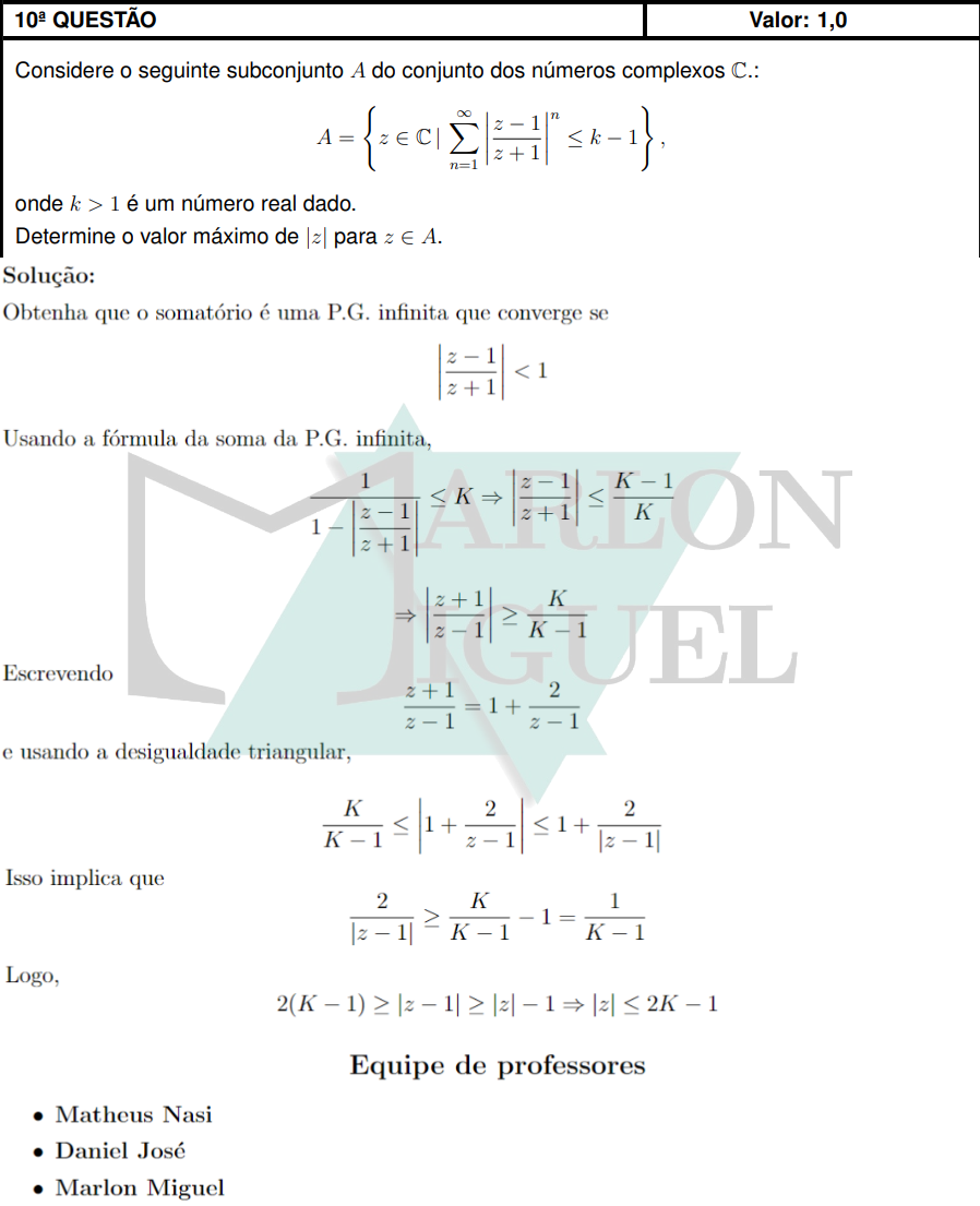 Solução da Questão 10 Discursiva Matemática