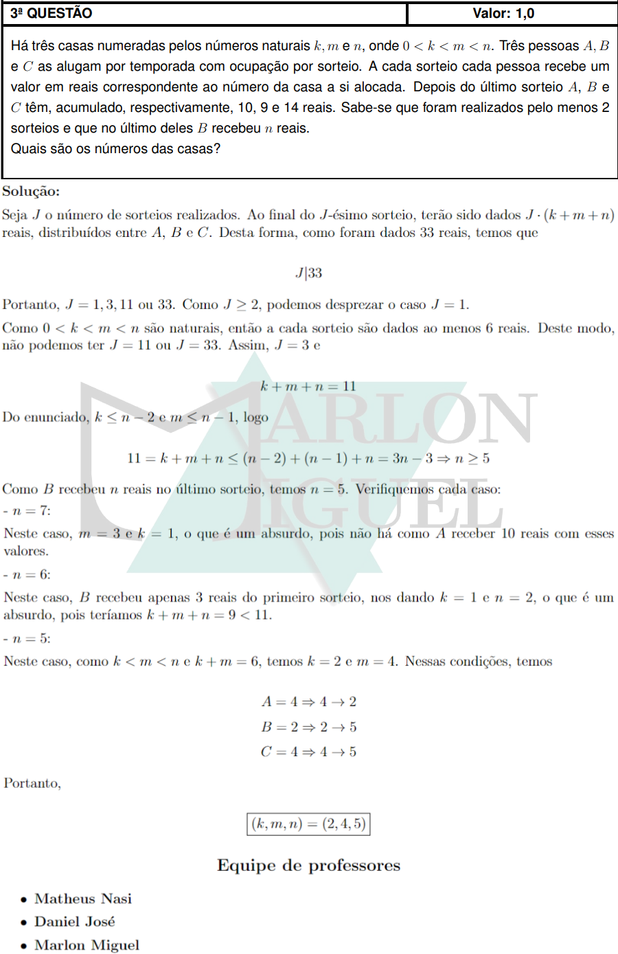 Solução da Questão 3 Discursiva Matemática