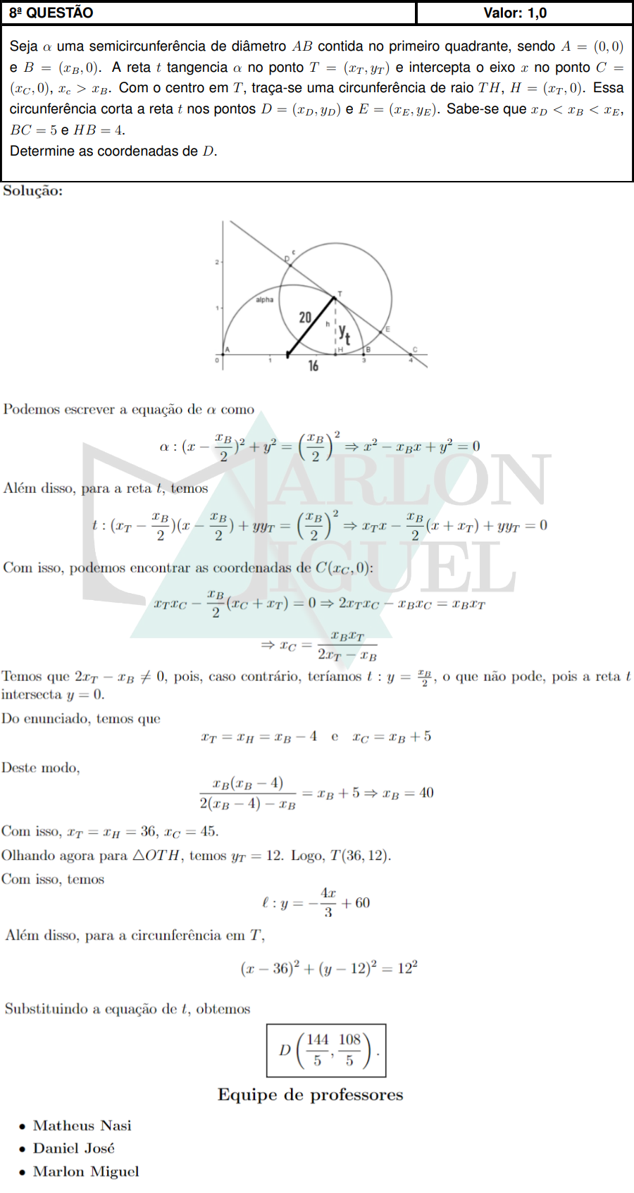 Solução da Questão 8 Discursiva Matemática
