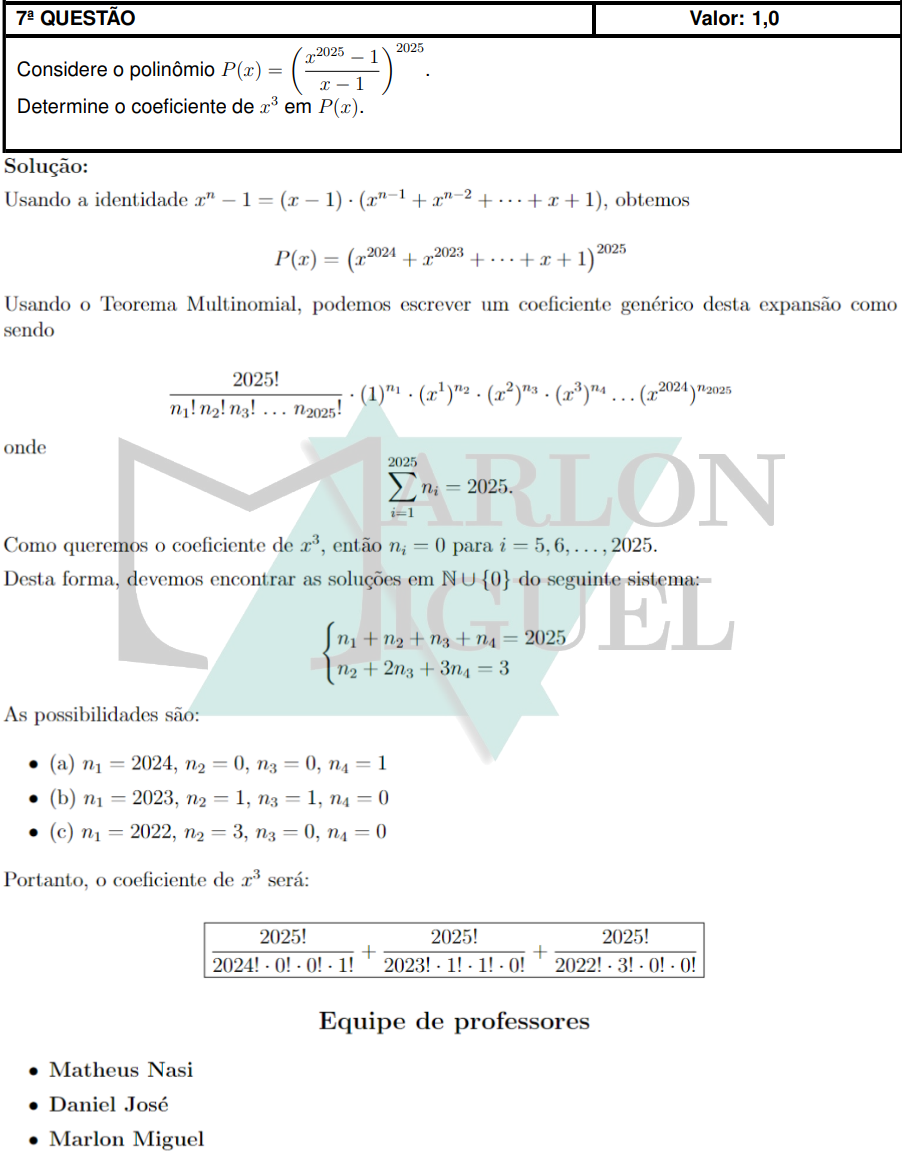 Solução da Questão 7 Discursiva Matemática