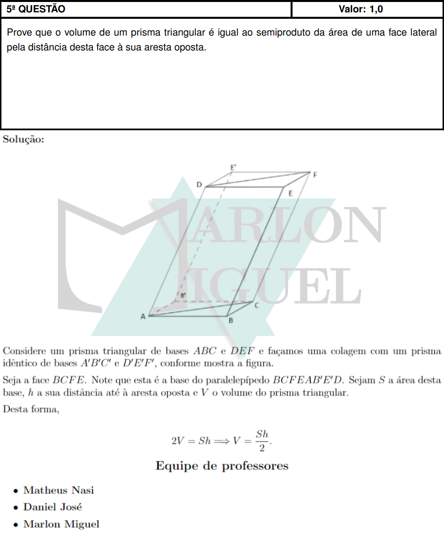 Solução da Questão 5 Discursiva Matemática