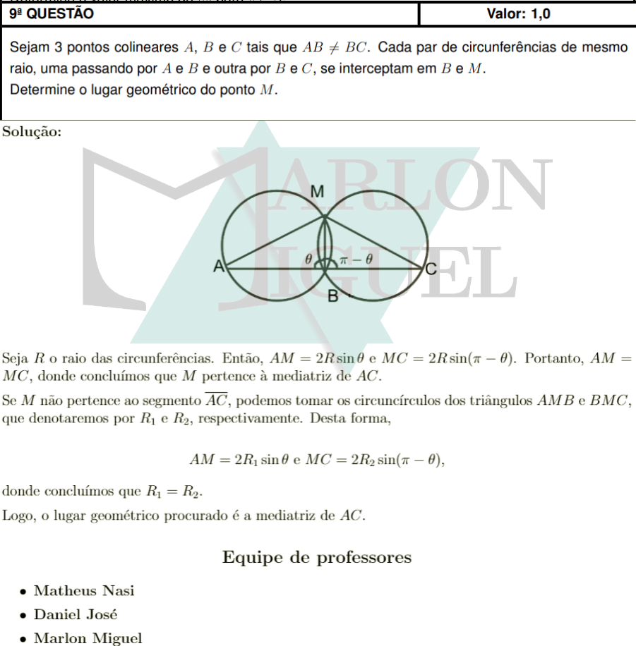 Solução da Questão 9 Discursiva Matemática