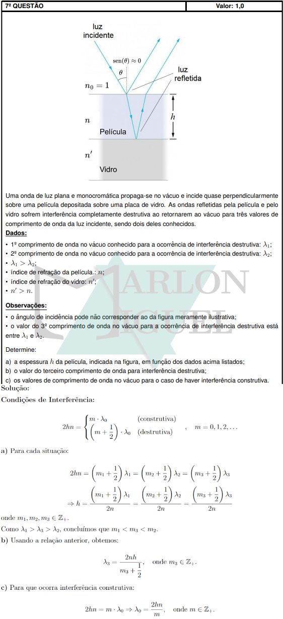 Solução da Questão 7 Discursiva Física