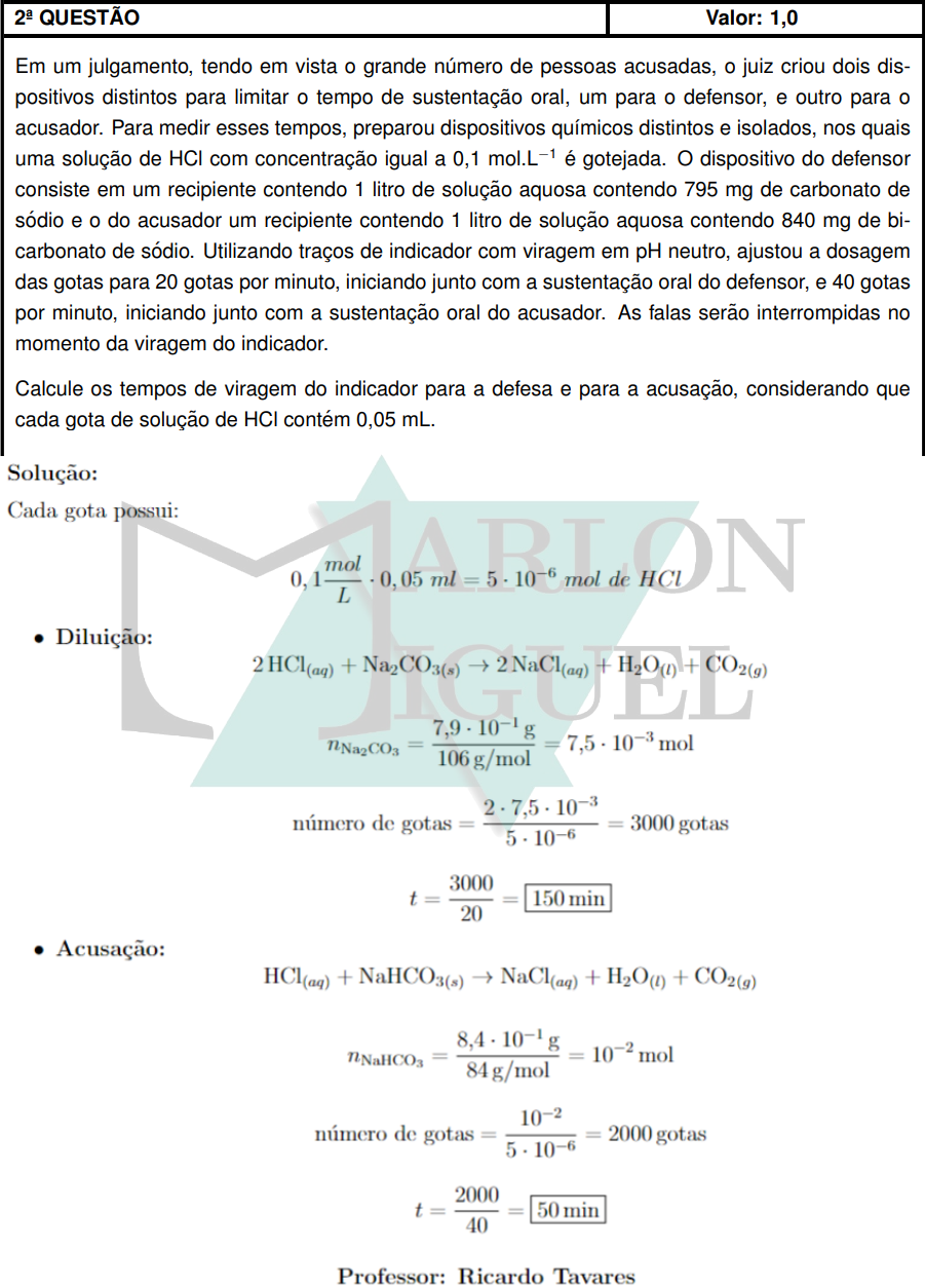Solução da Questão 2 Discursiva Química