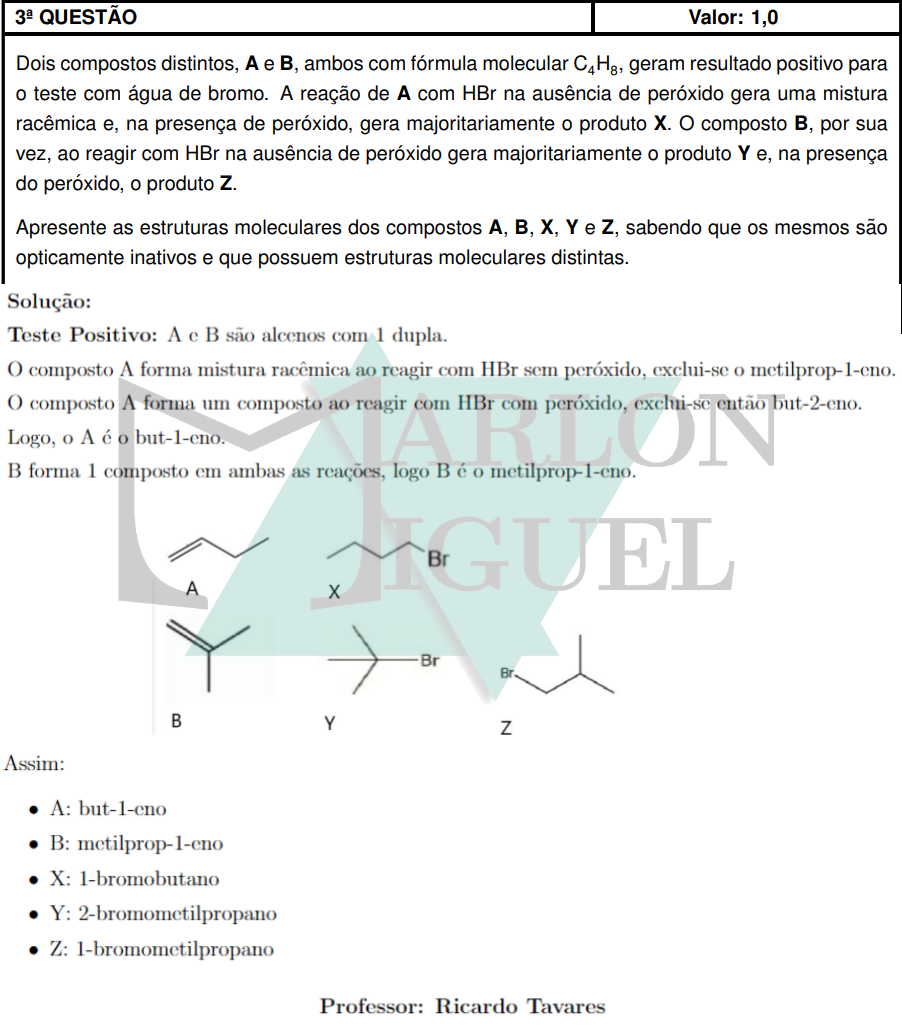 Solução da Questão 3 Discursiva Química