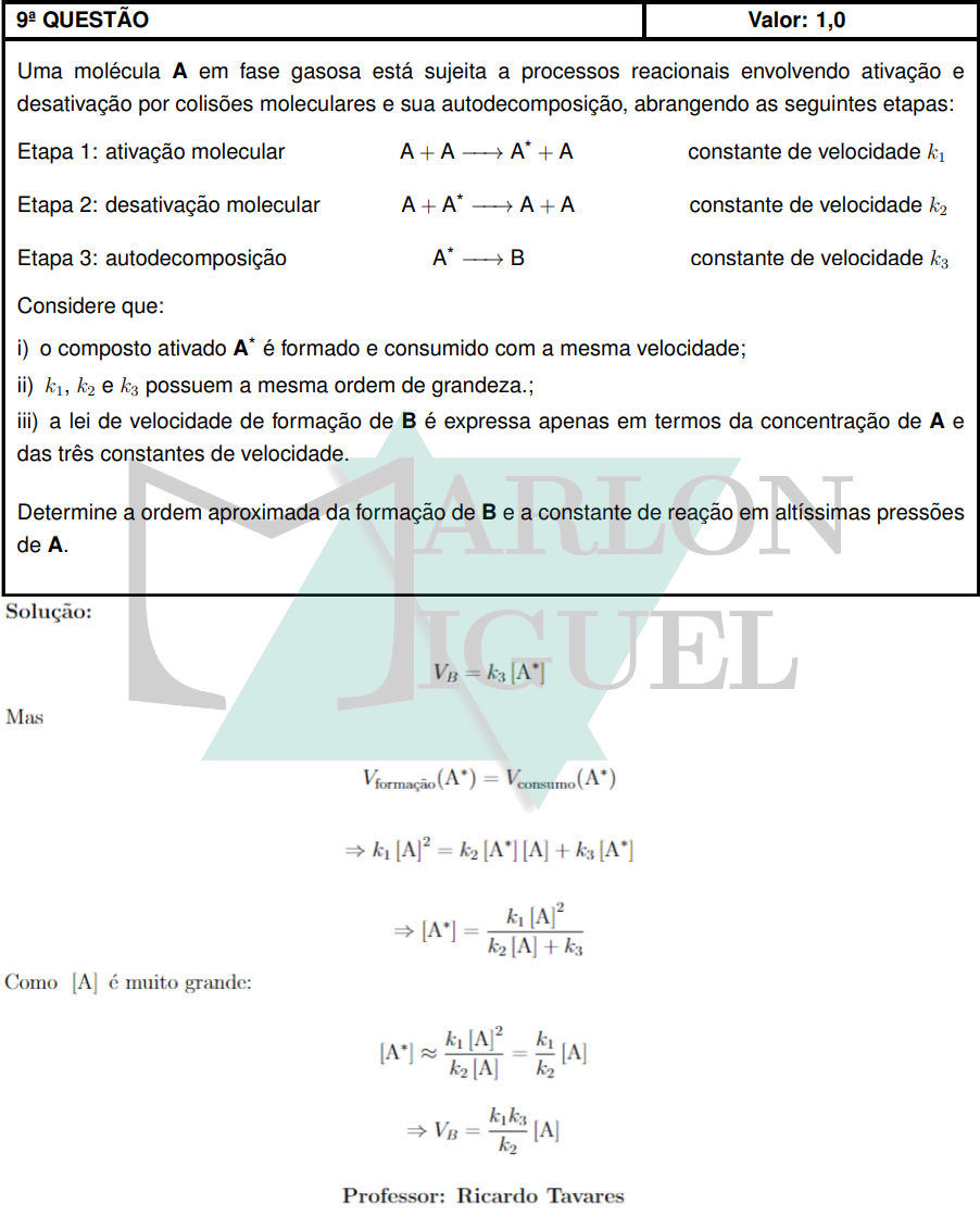 Solução da Questão 9 Discursiva Química