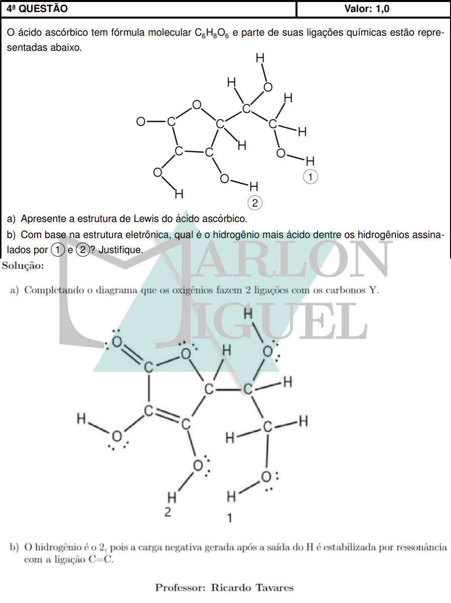 Solução da Questão 4 Discursiva Química