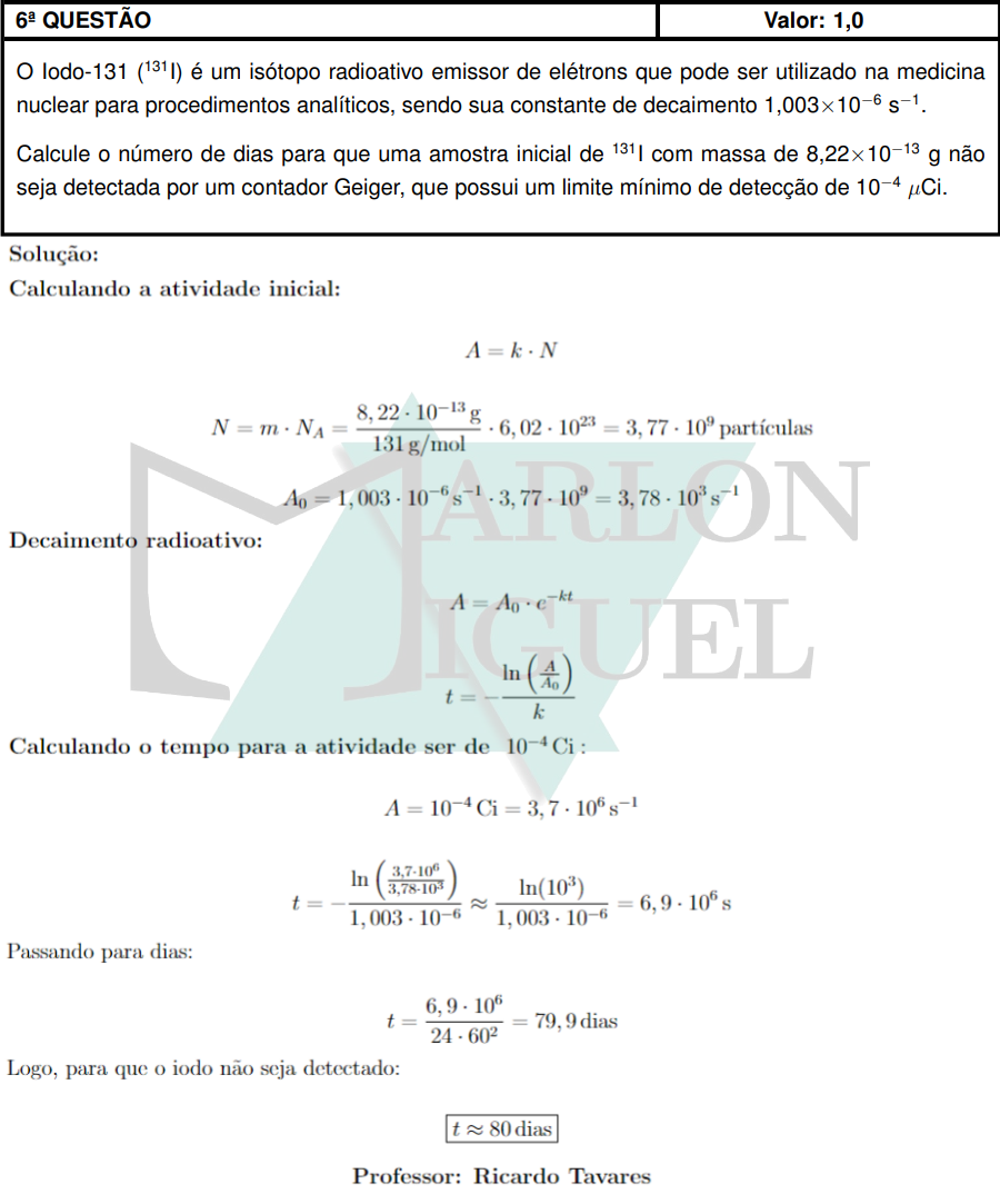 Solução da Questão 6 Discursiva Química