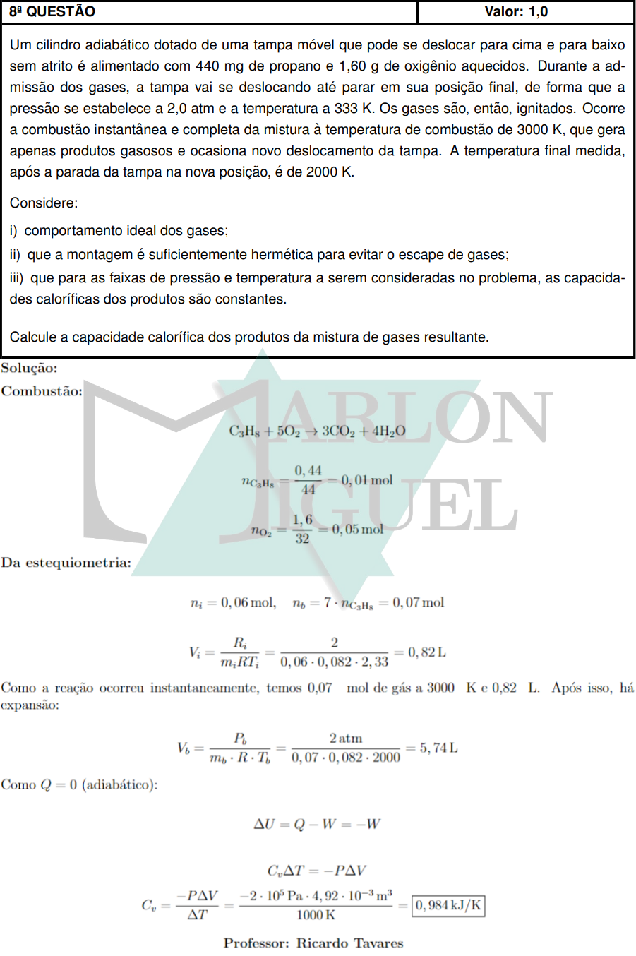 Solução da Questão 8 Discursiva Química