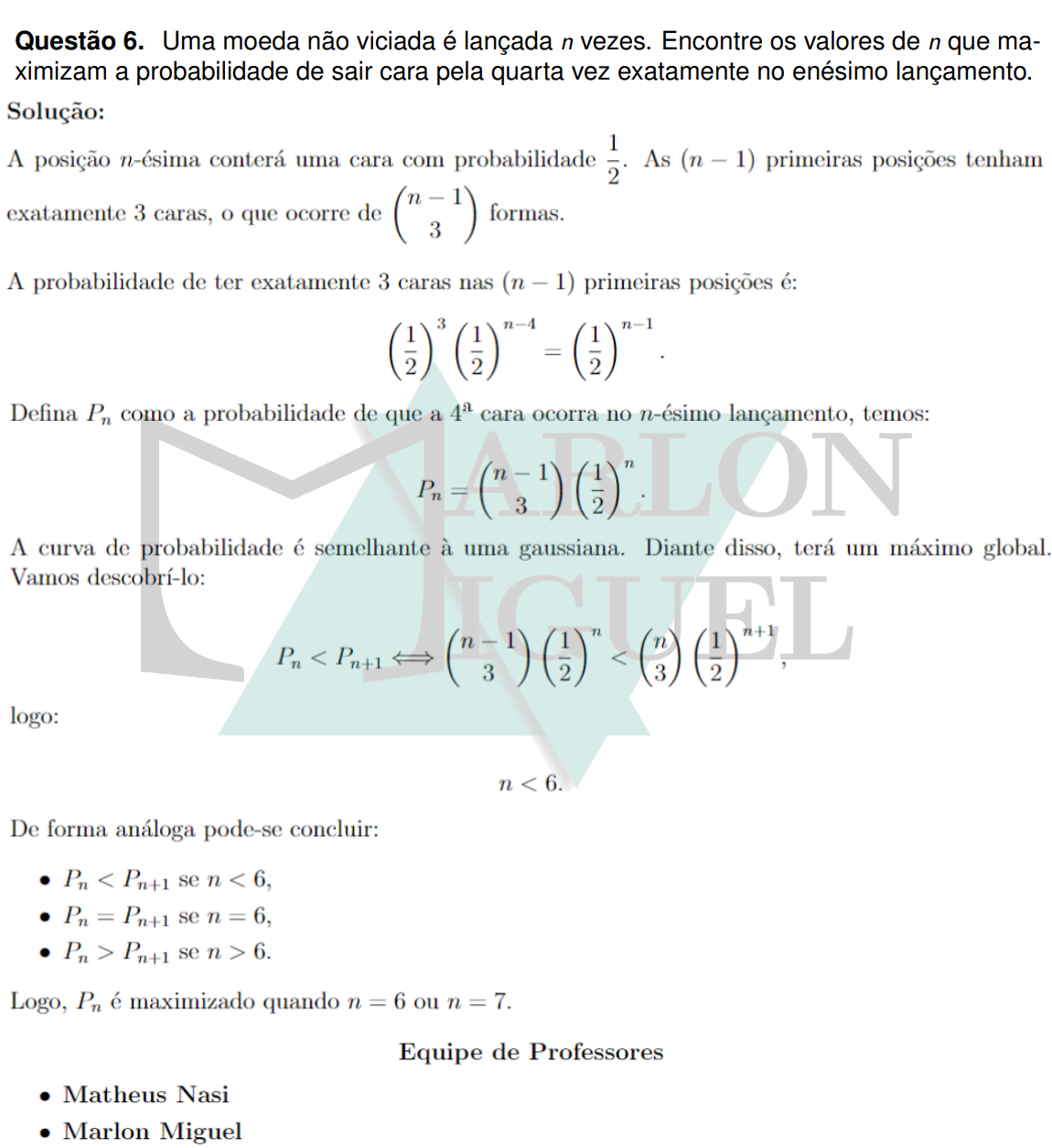 Solução da Questão 6 - 2ª Fase Matemática
