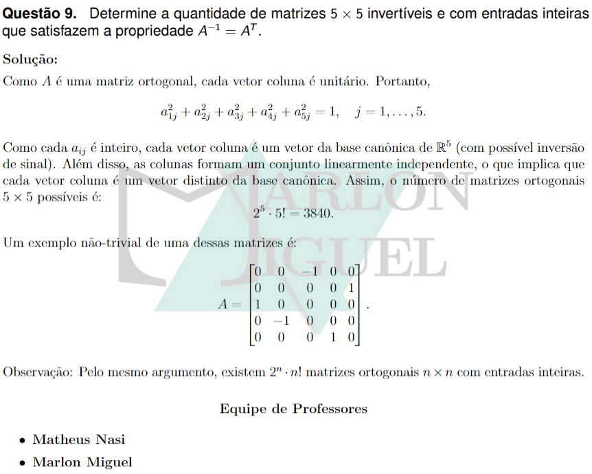 Solução da Questão 9 - 2ª Fase Matemática