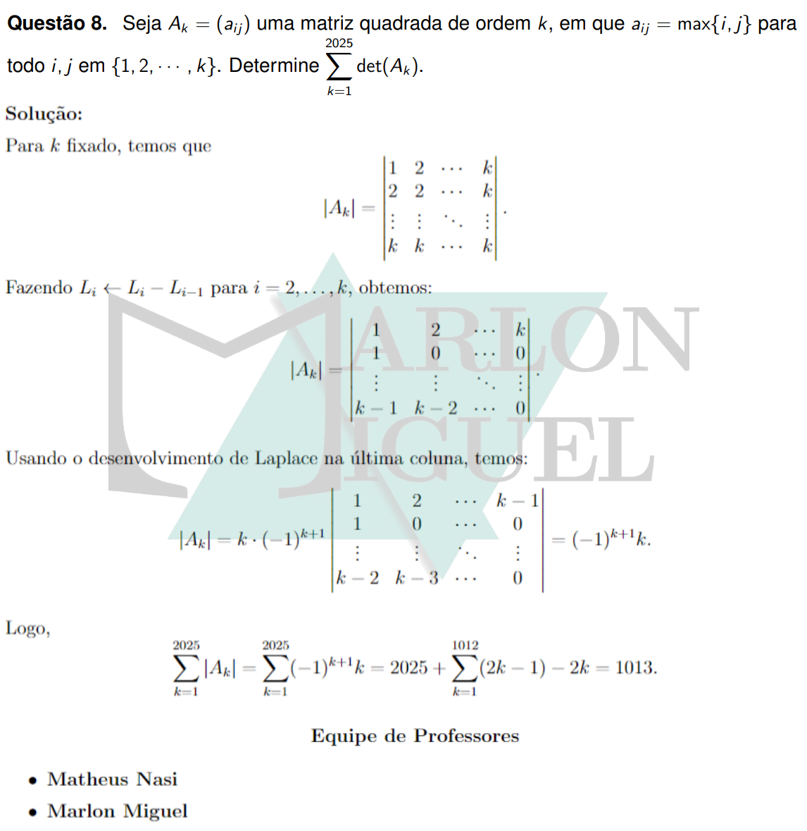 Solução da Questão 8 - 2ª Fase Matemática