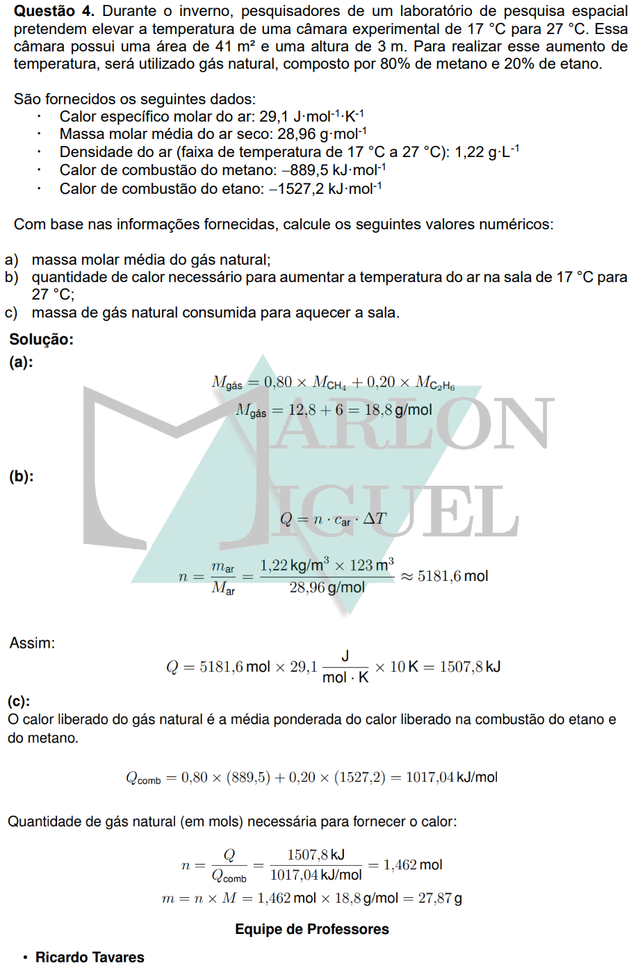 Solução da Questão 4 - 2ª Fase Química