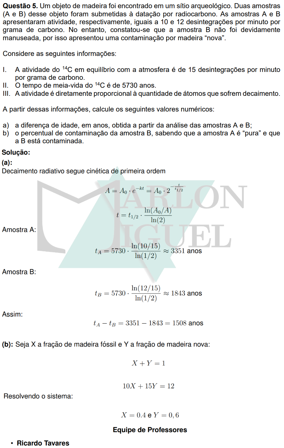 Solução da Questão 5 - 2ª Fase Química
