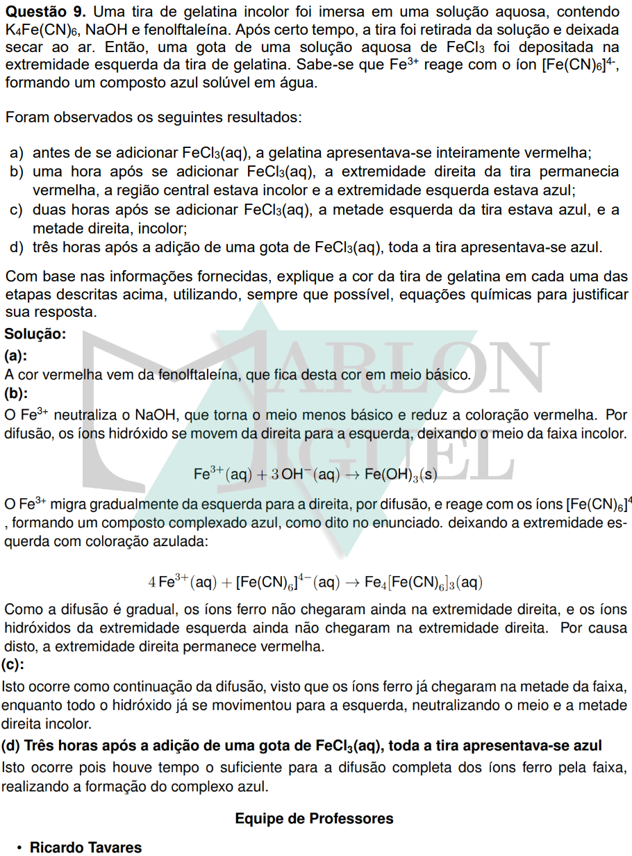 Solução da Questão 9 - 2ª Fase Química