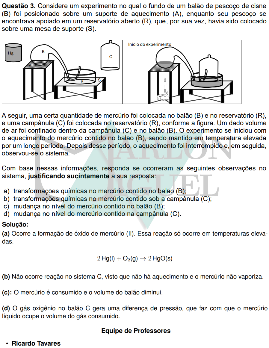Solução da Questão 3 - 2ª Fase Química