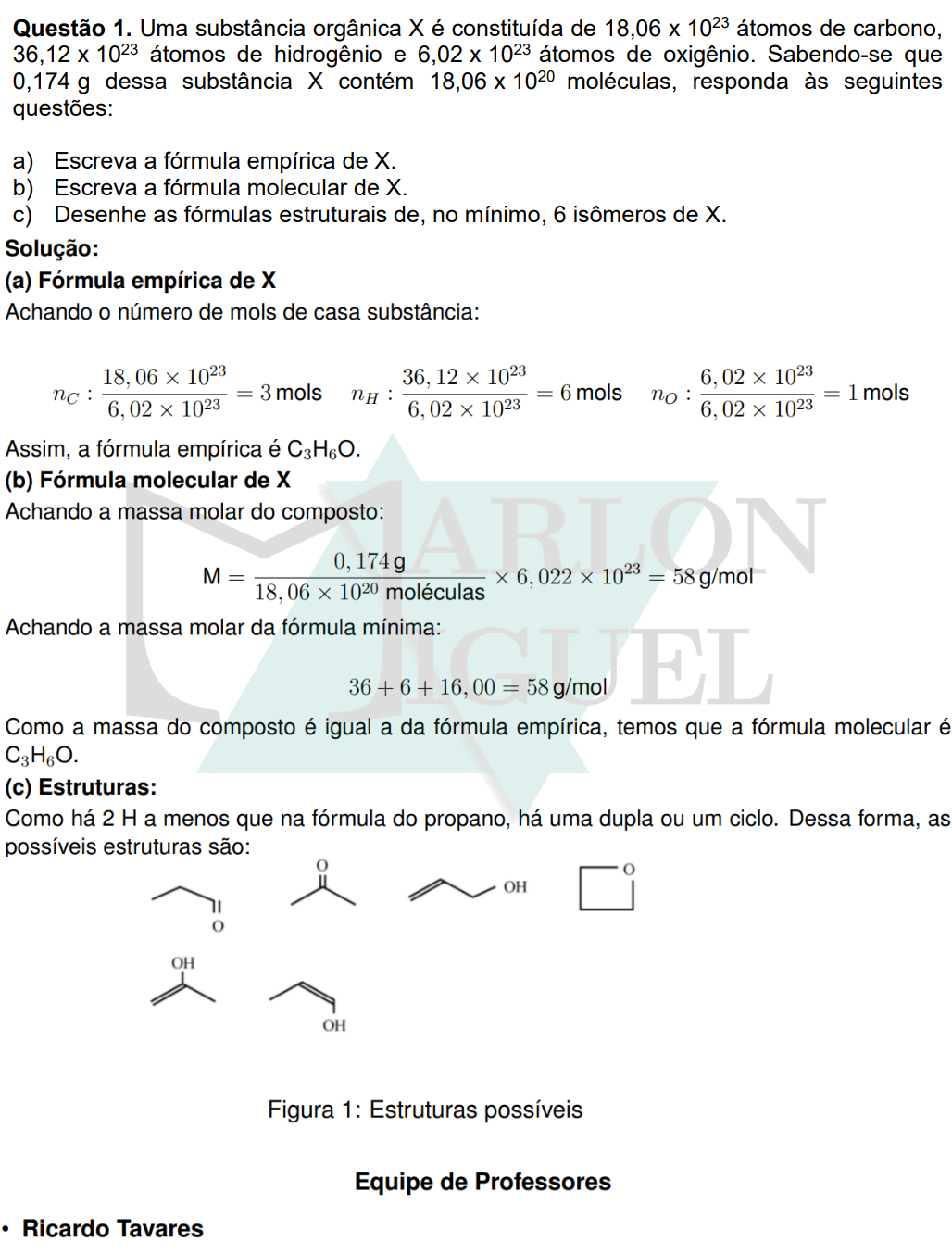 Solução da Questão 1 - 2ª Fase Química