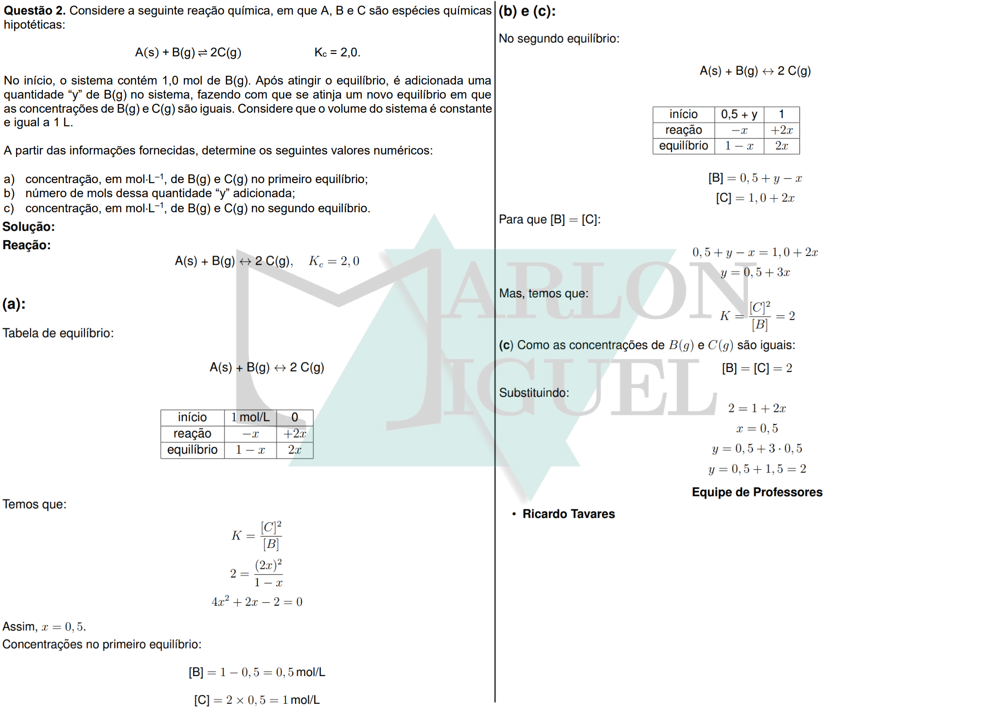 Solução da Questão 2 - 2ª Fase Química