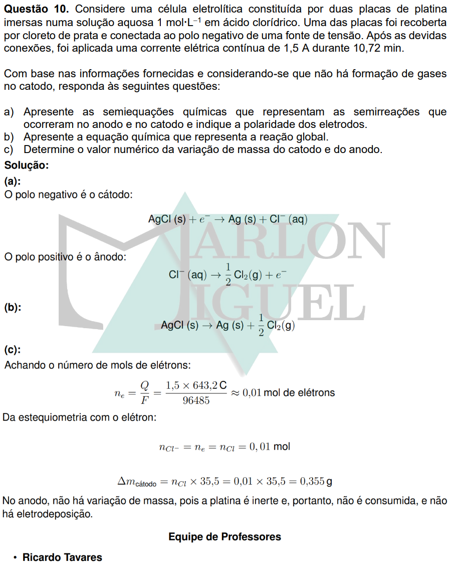 Solução da Questão 10 - 2ª Fase Química