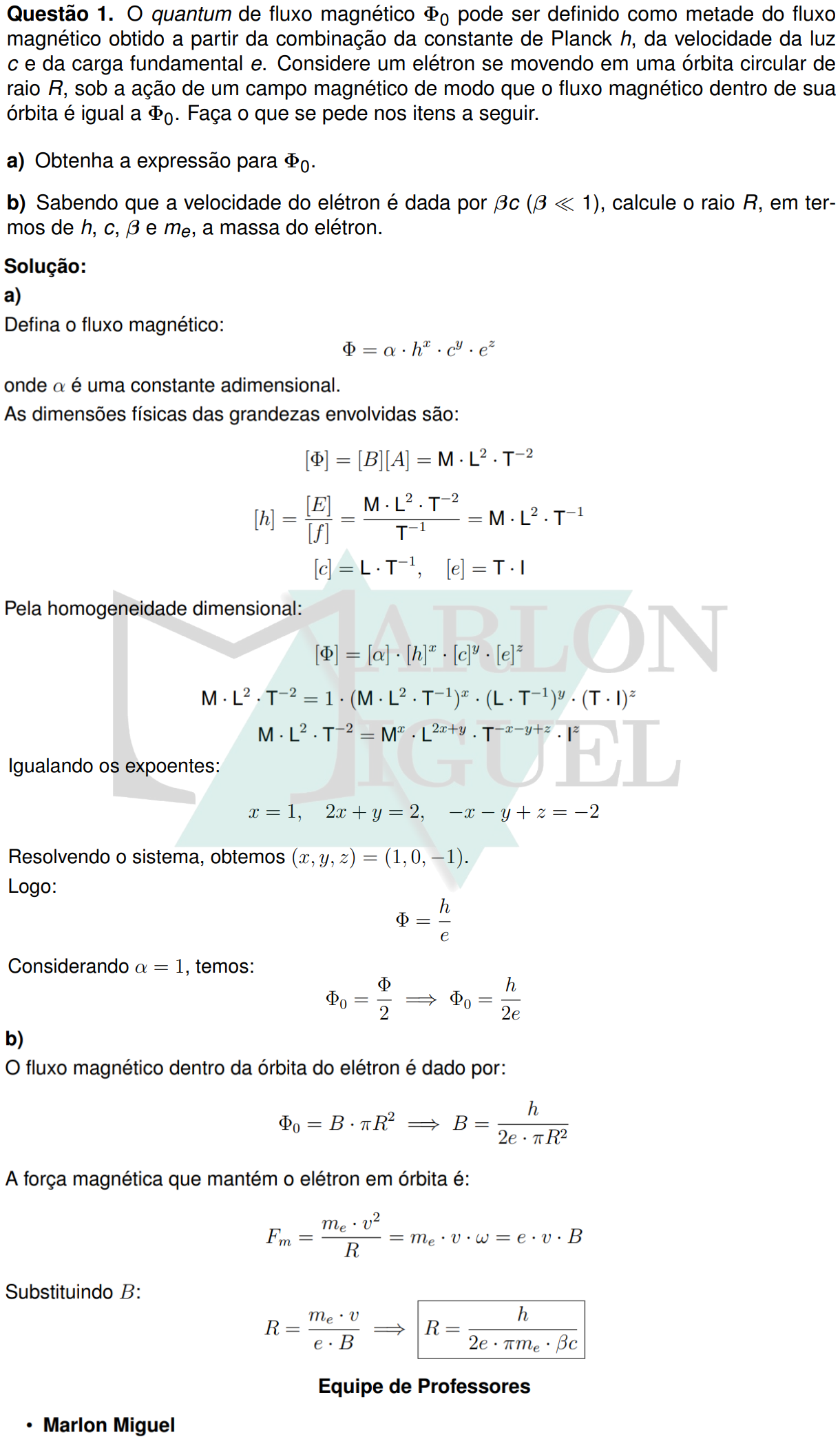 Solução da Questão 1 - 2ª Fase Física