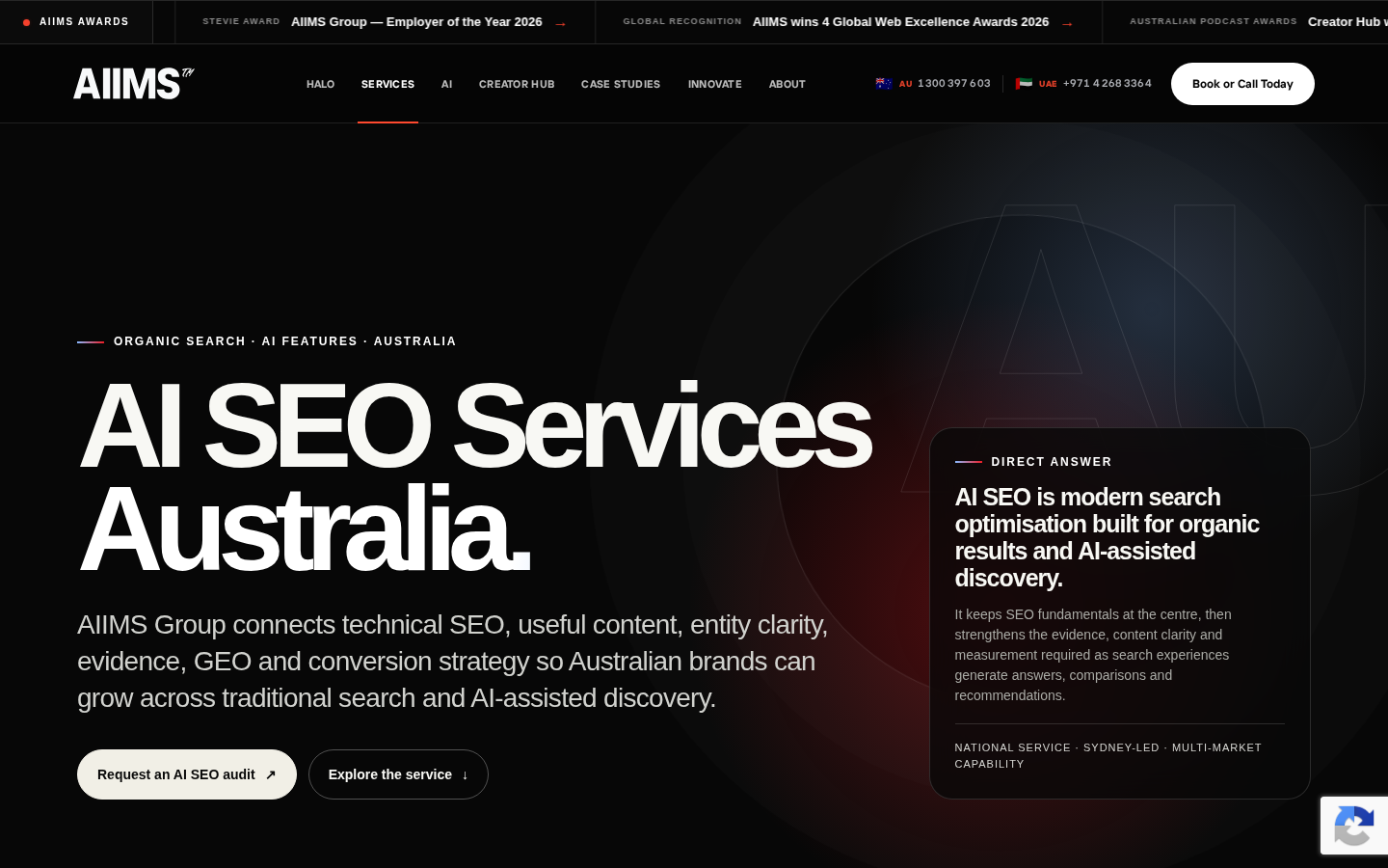 AIIMS Group AI SEO services page, captured 1 September 2026