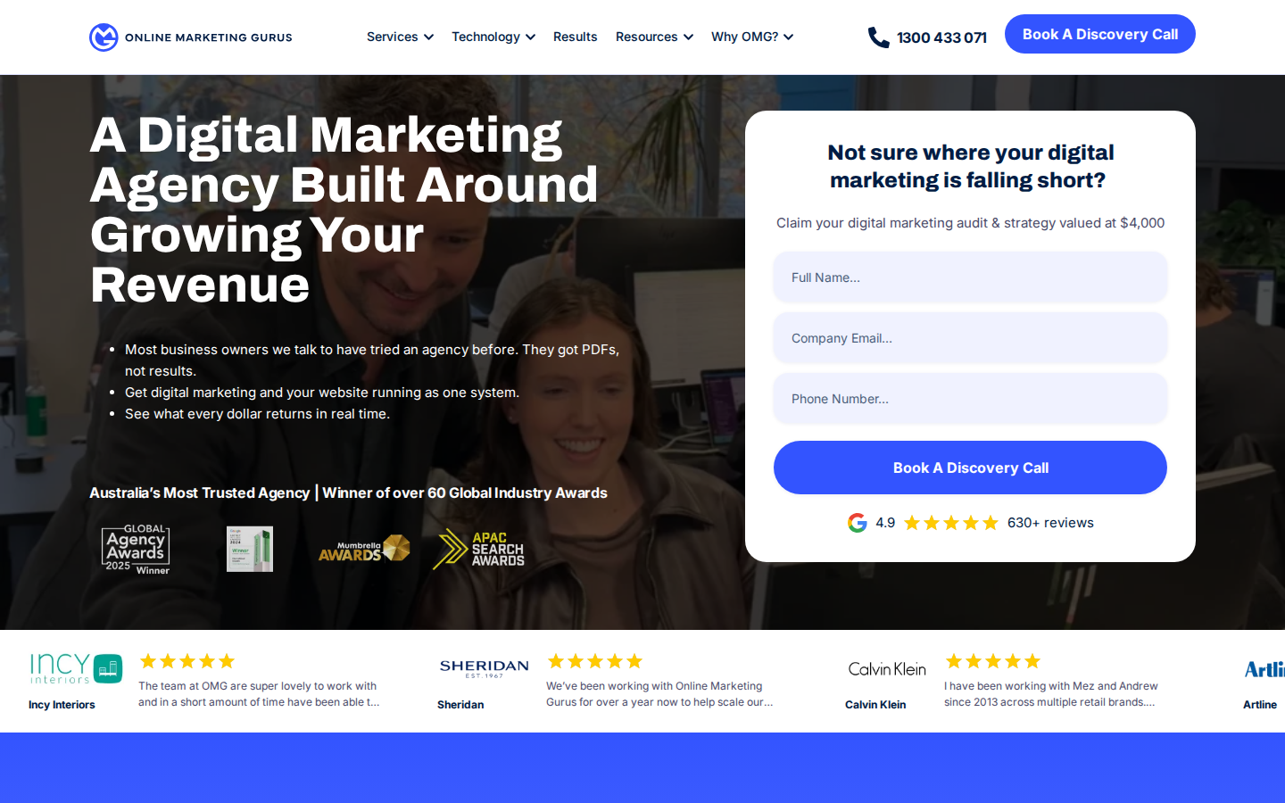 Online Marketing Gurus landing page, captured 1 September 2026