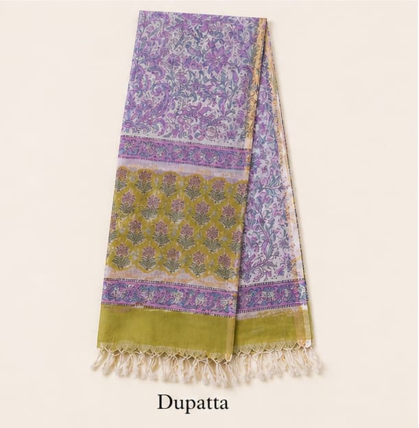 Pure Cotton Handblock Printed Dress Material - Mustard thumbnail 4