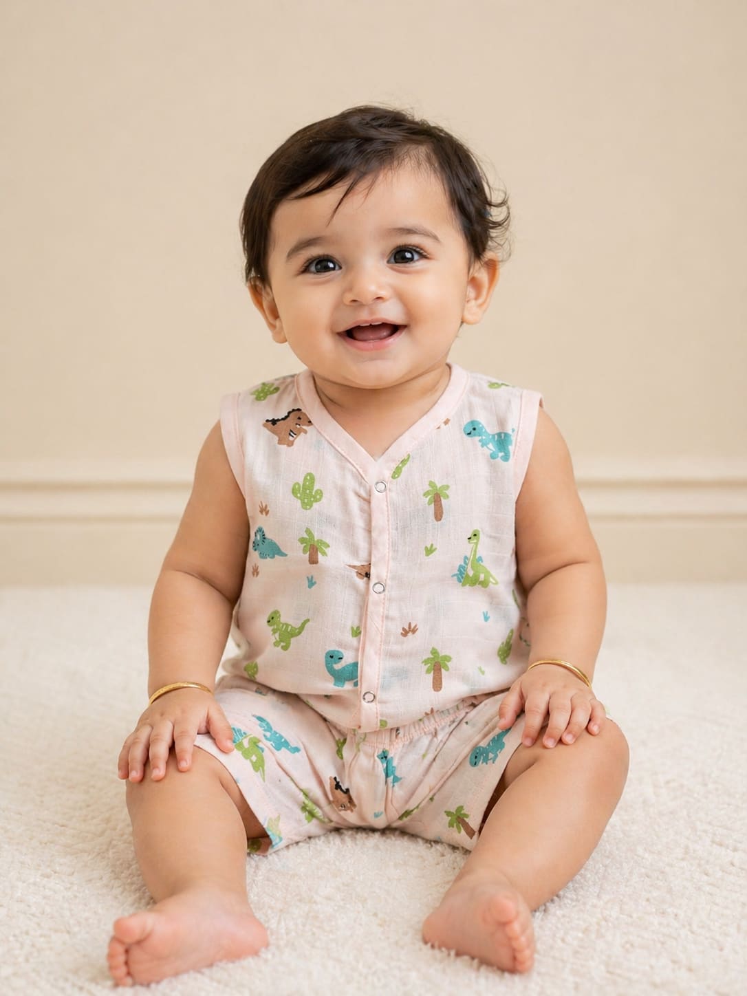 Pure Muslin Jabla Set - Dino World — Kids Wear by Mrudula Vastra