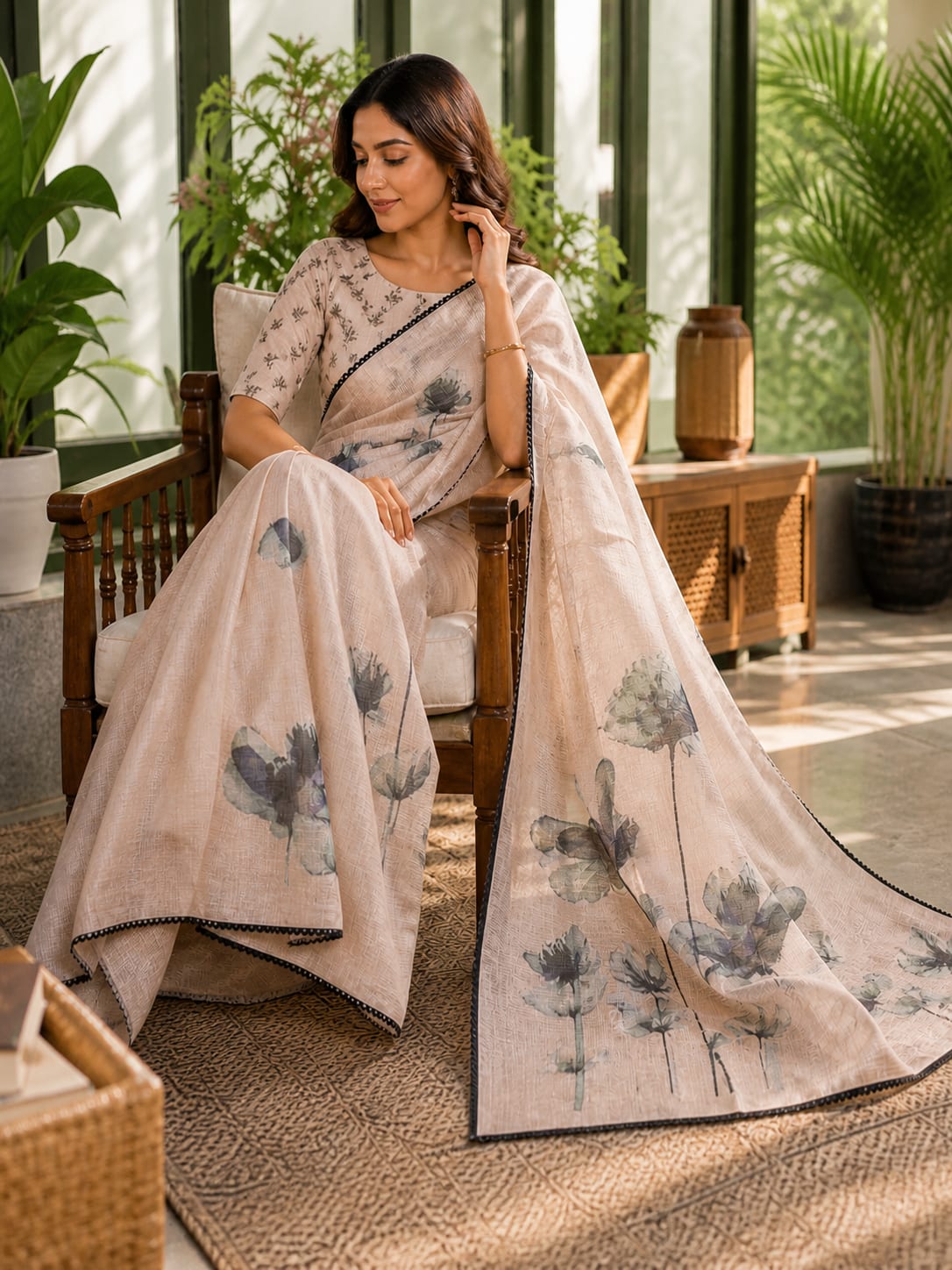 Sand Dune Bloom Kota Silk Saree — Sarees by Mrudula Vastra