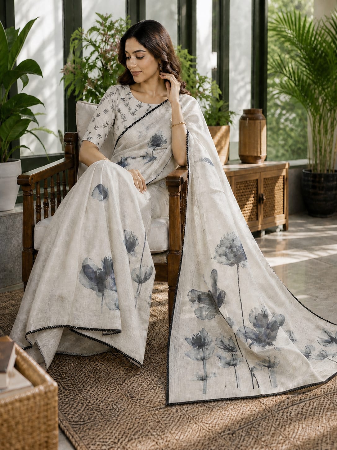 Moon Mist Floral Kota Silk Saree