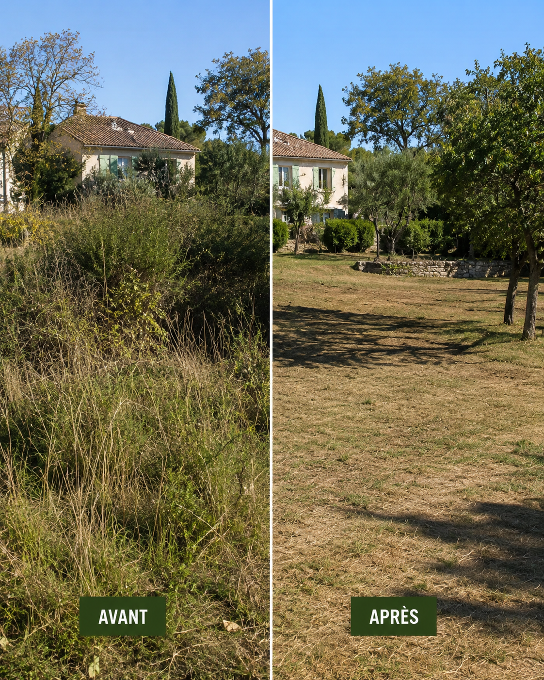 Même terrain débroussaillé, sol net (après intervention)
