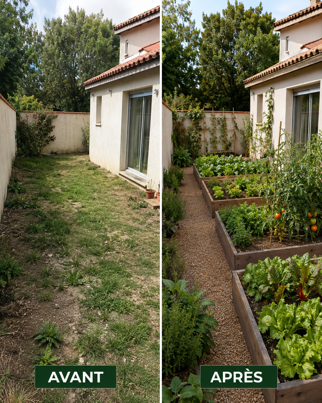 Même parcelle transformée en potager (après création)