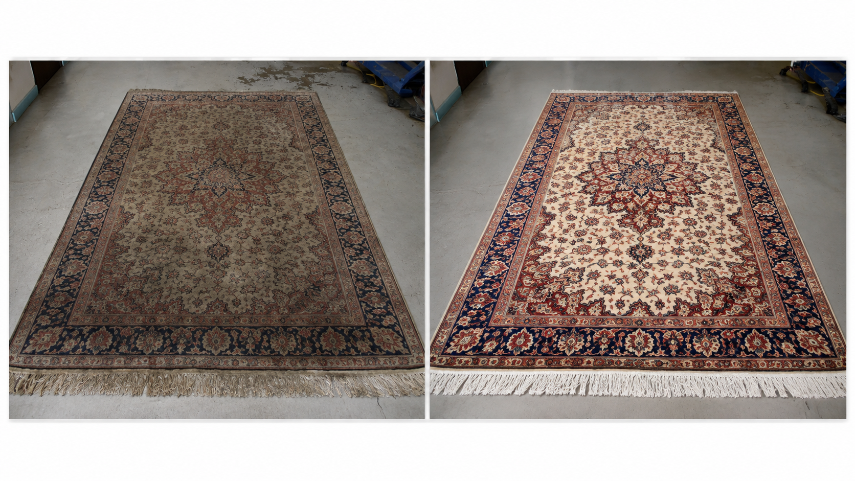 Avant et après nettoyage de tapis — exemple 1