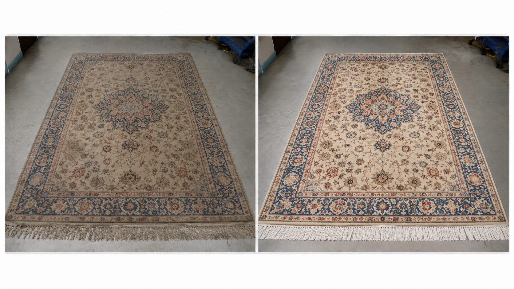 Avant et après nettoyage de tapis — exemple 2
