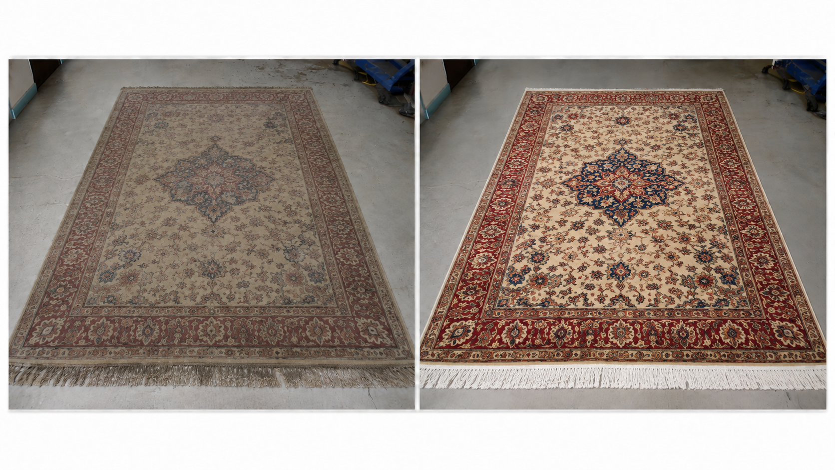 Avant et après nettoyage de tapis — exemple 4
