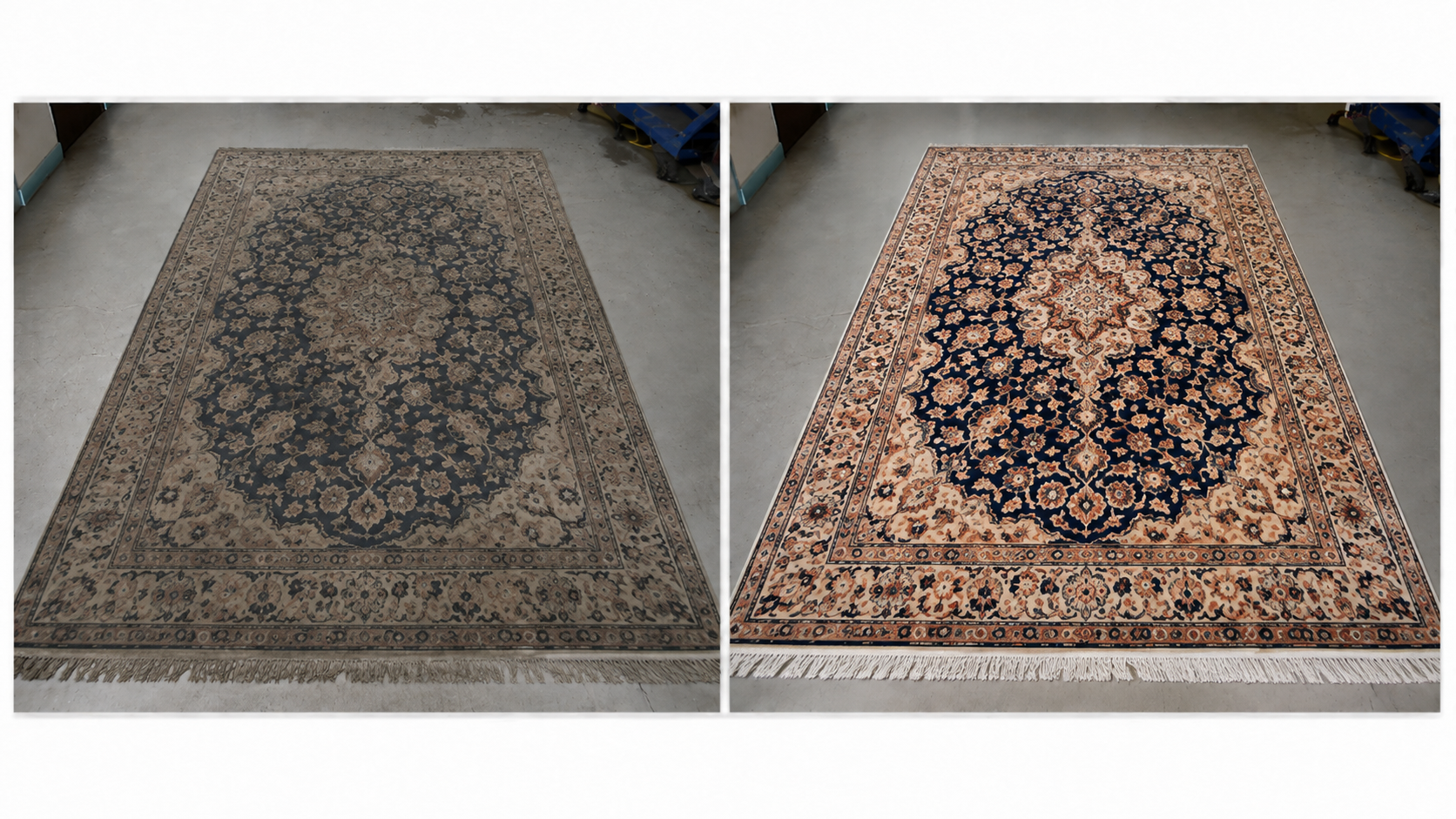 Avant et après nettoyage de tapis — exemple 6