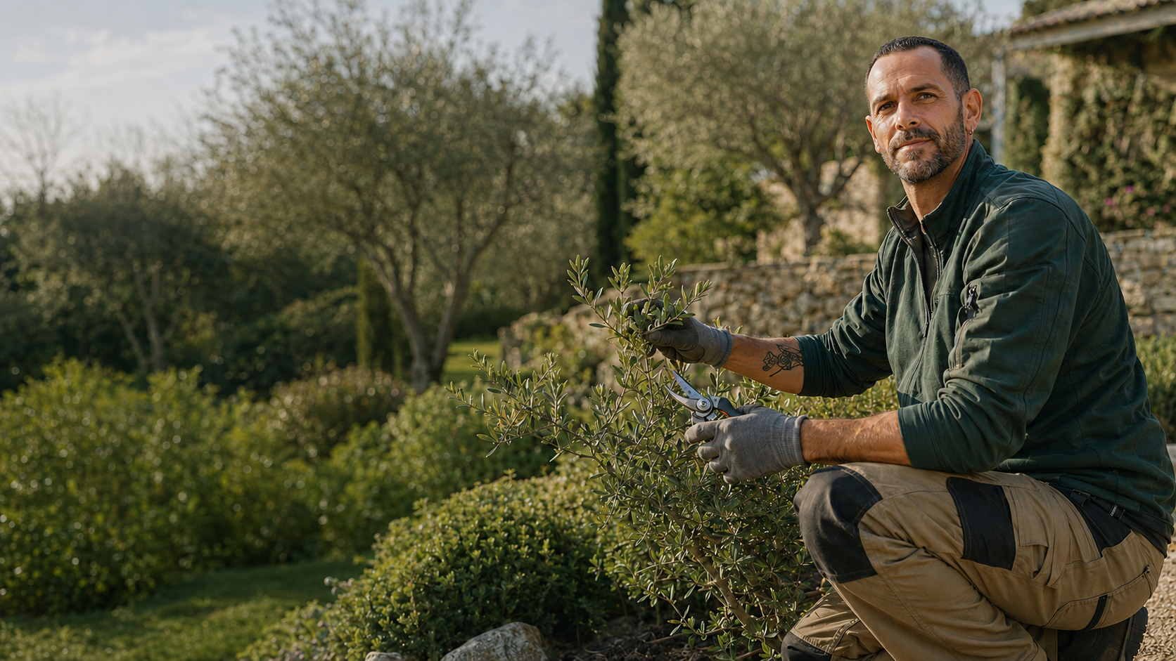 Guillaume Martin, paysagiste artisan, dans un jardin provençal
