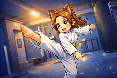 Julia anime dando um chute