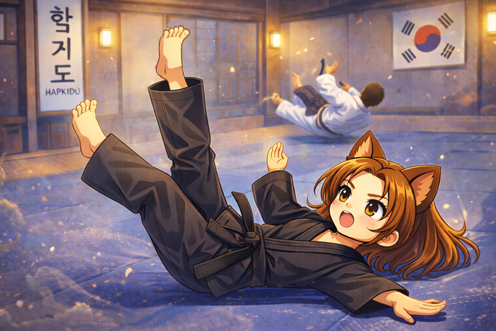 julia anime performando uma queda